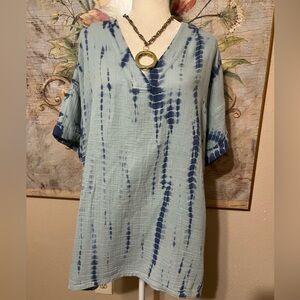 Sz L J. Jill Light Blue Tie-Dye Tunic Shirt Boho